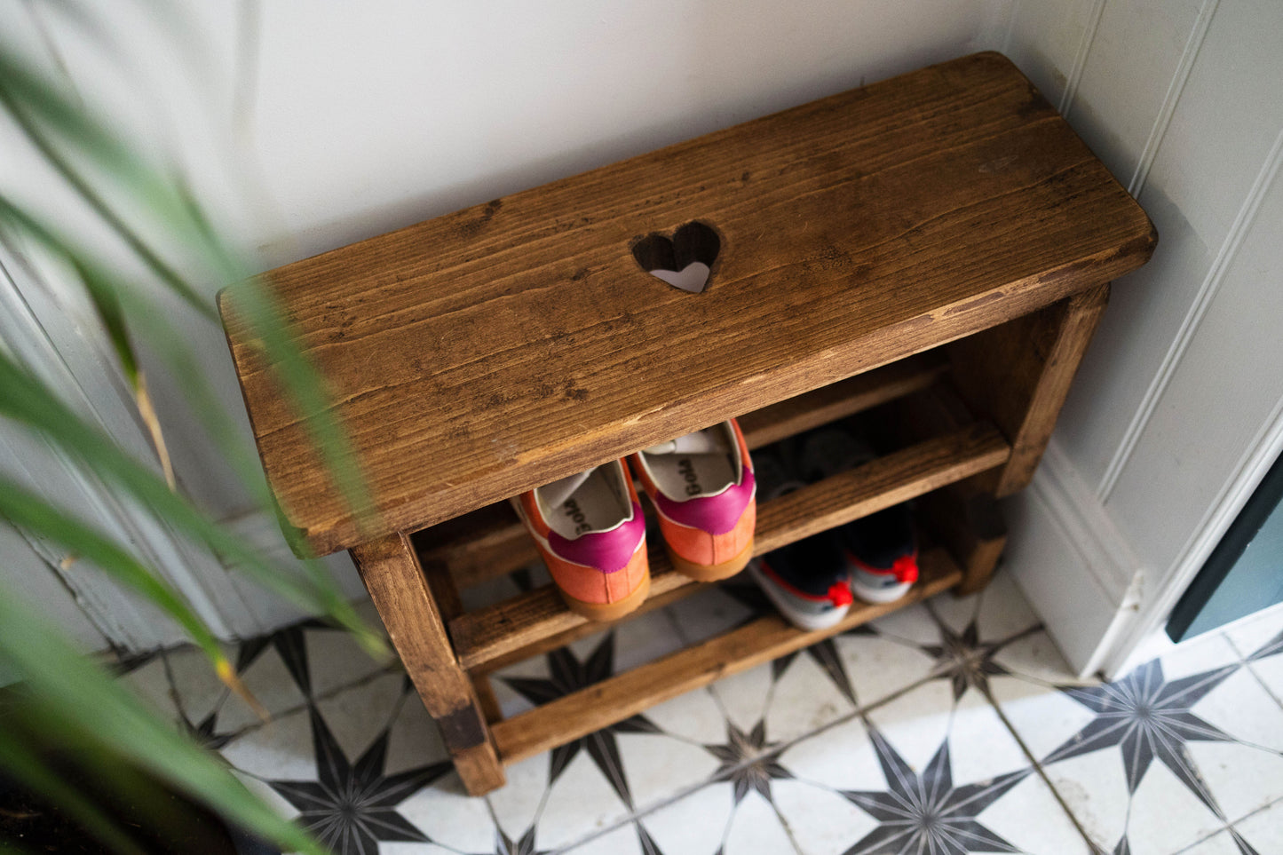 Shoe Rack with Heart Carving