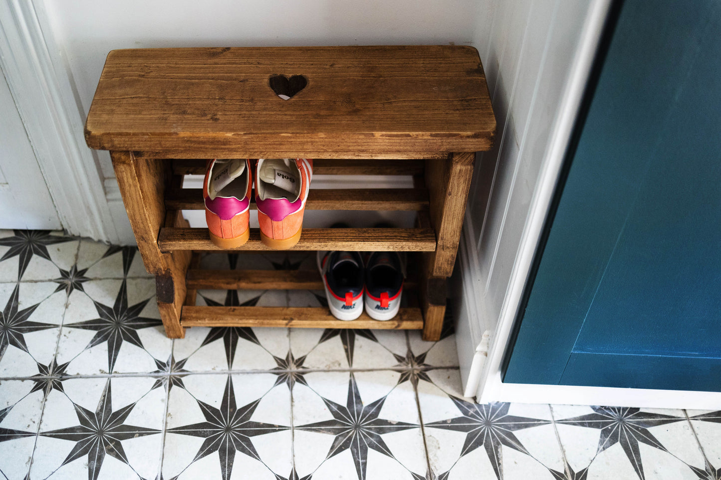 Shoe Rack with Heart Carving