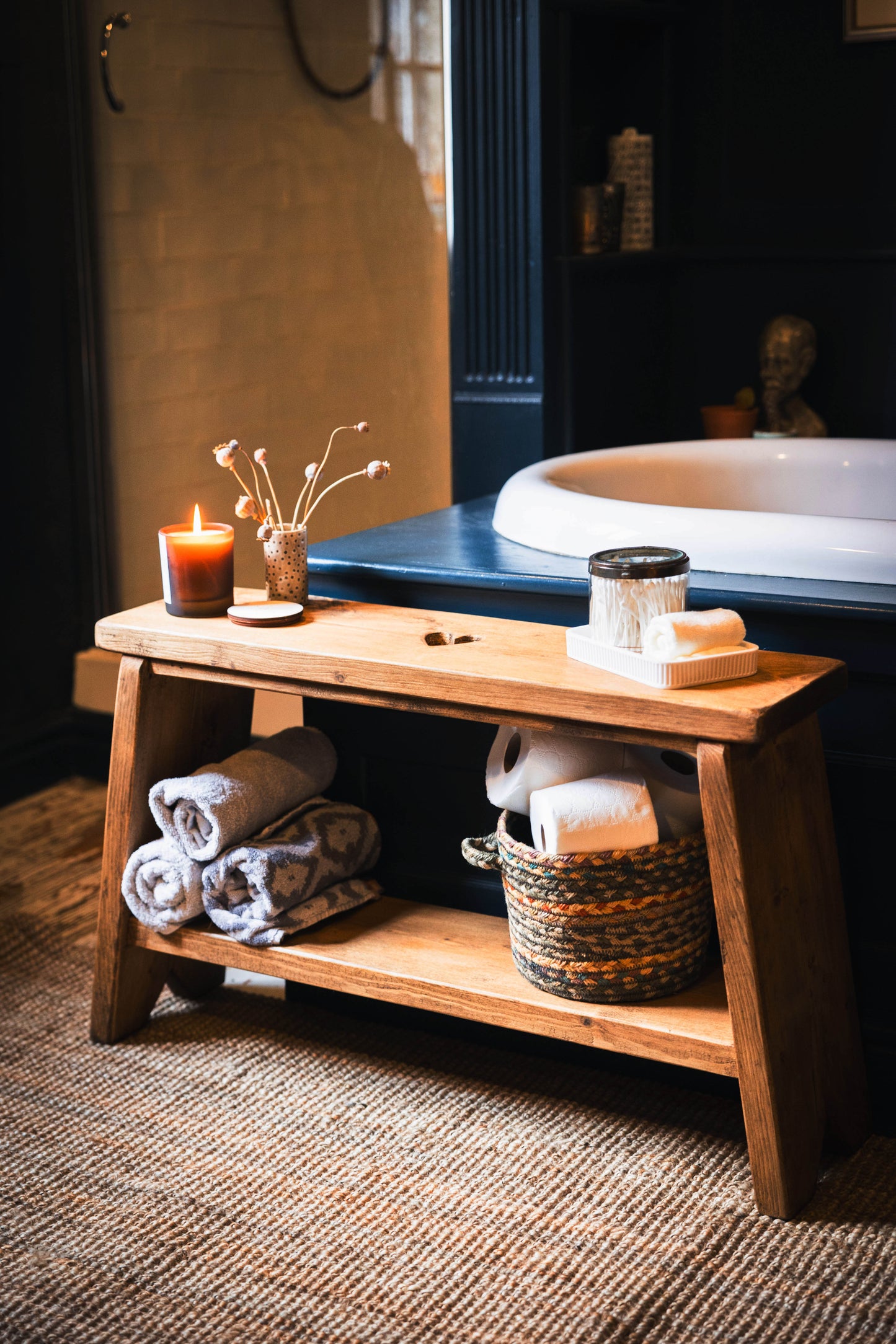 Versatile Wooden Bench with Heart Carving