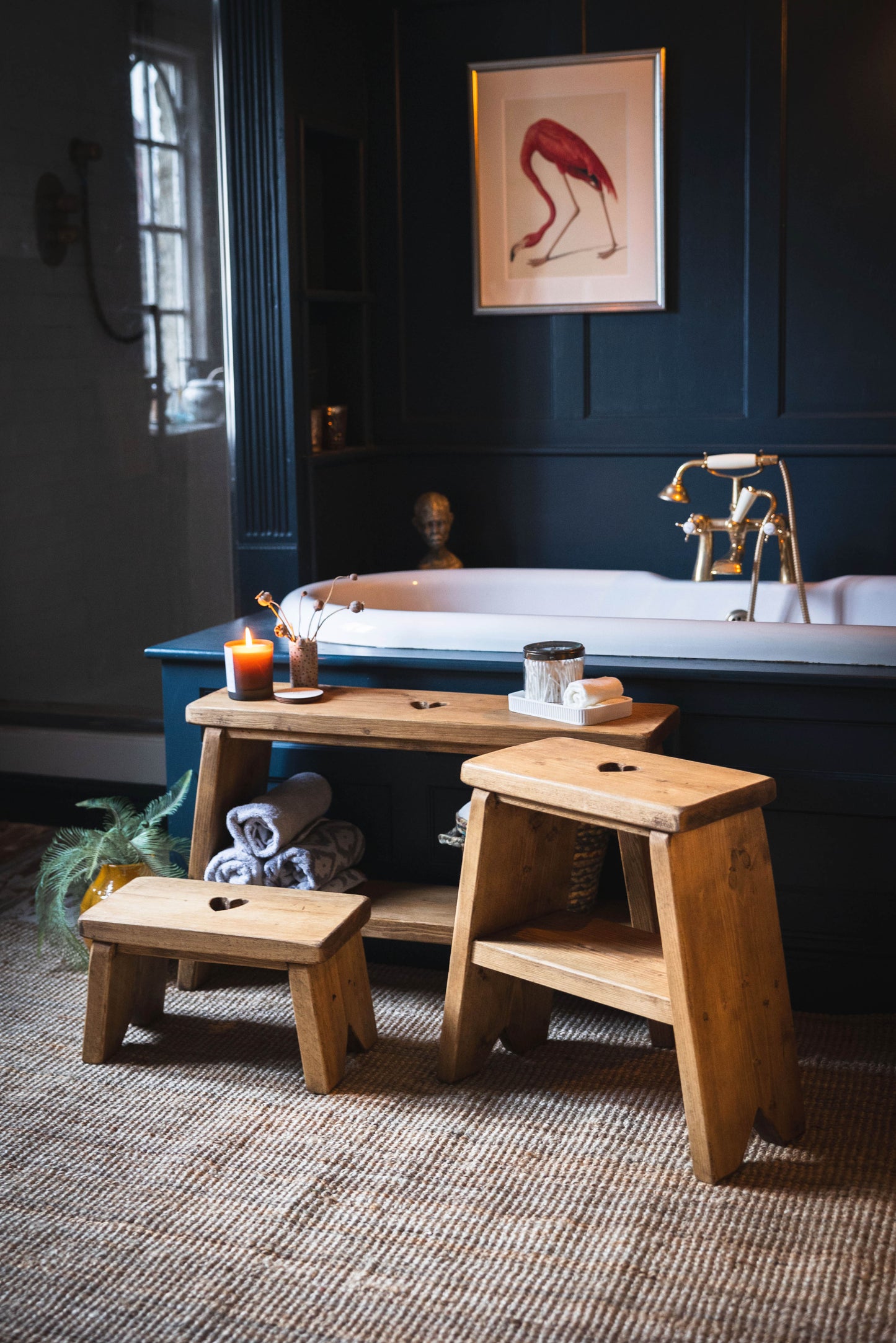 Versatile Wooden Bench with Heart Carving