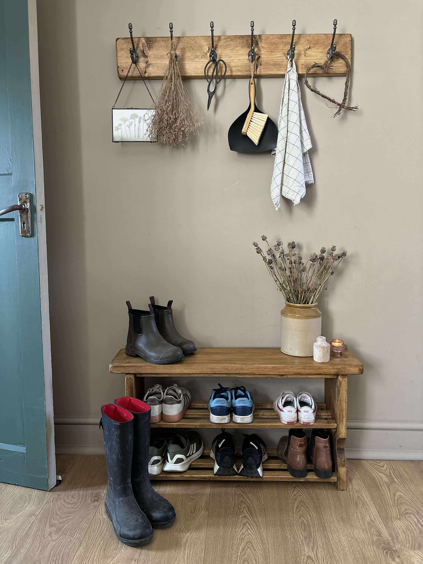 Coat Rack with Cast Iron Hooks