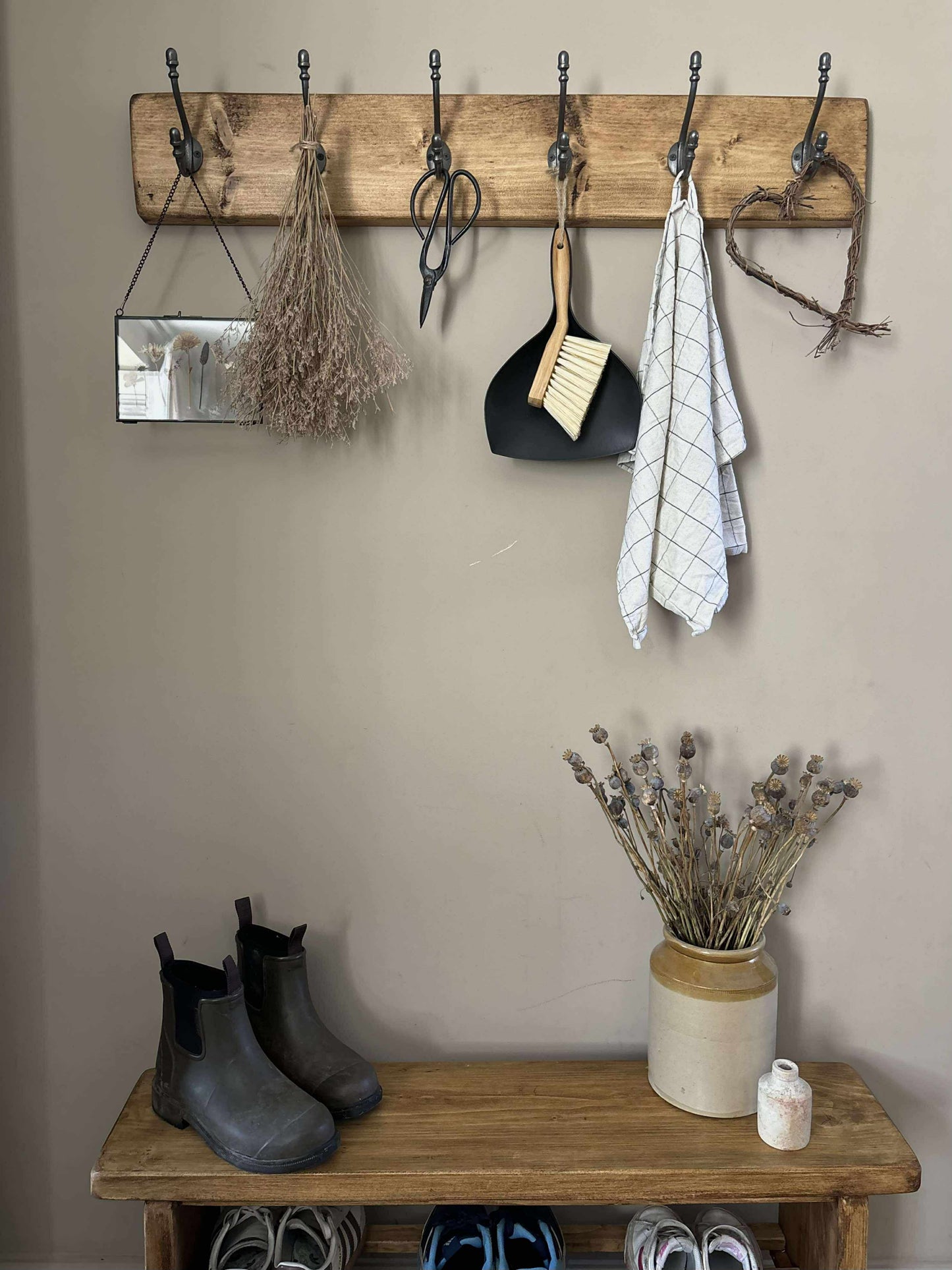 Coat Rack with Cast Iron Hooks