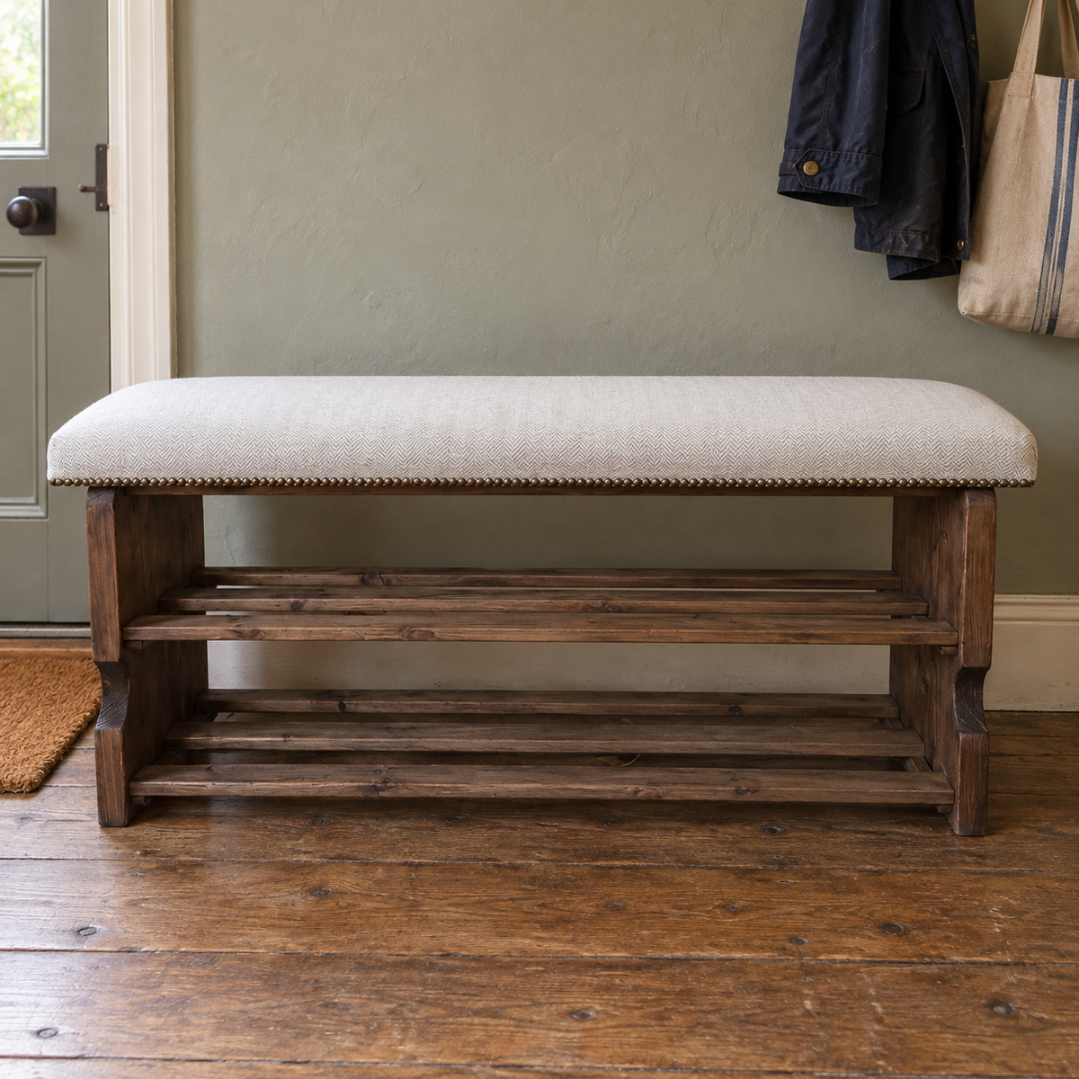 Shoe Rack Bench with Handmade Cushion