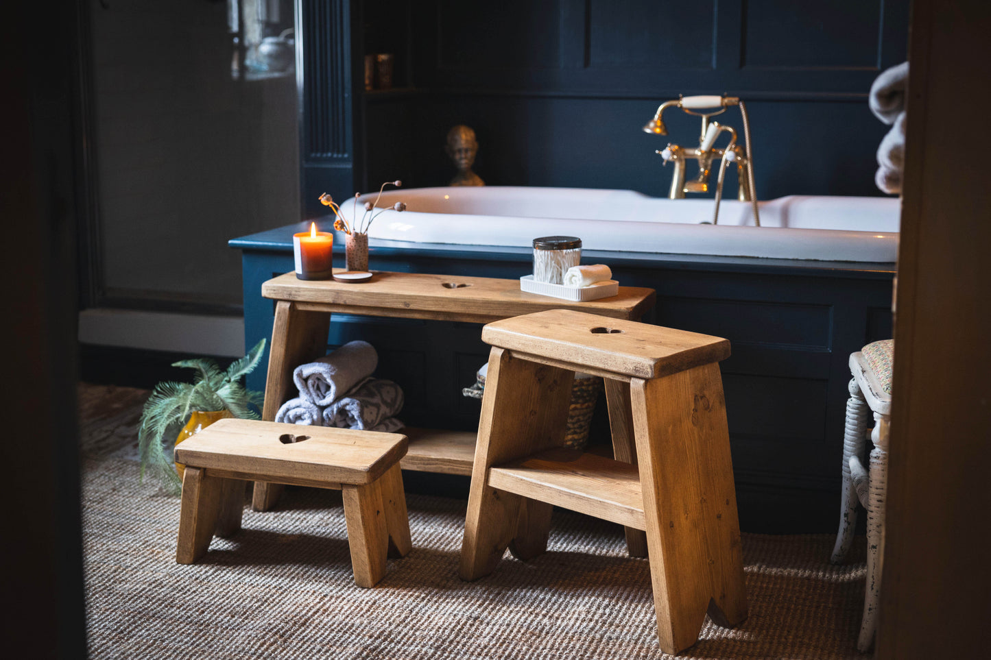 Handmade Wooden Side Table with Heart Carving