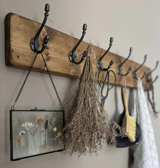 Coat Rack with Cast Iron Hooks