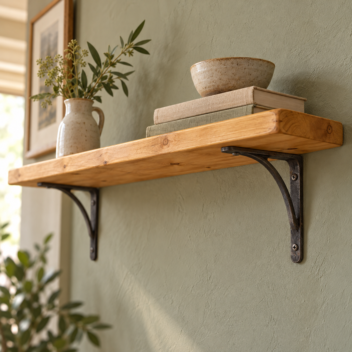 Rustic shelf with Cast Iron Brackets