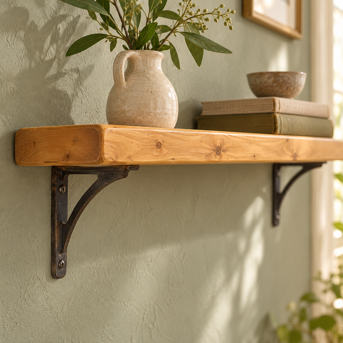 Rustic shelf with Cast Iron Brackets