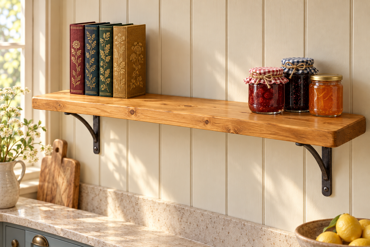 Rustic shelf with Cast Iron Brackets