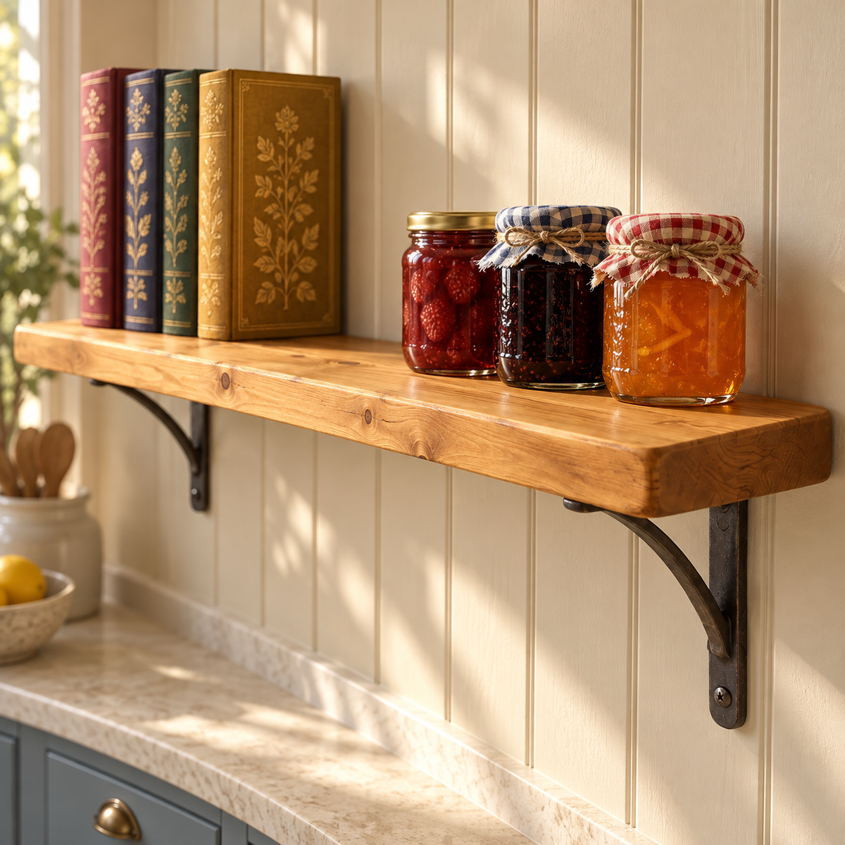 Rustic shelf with Cast Iron Brackets
