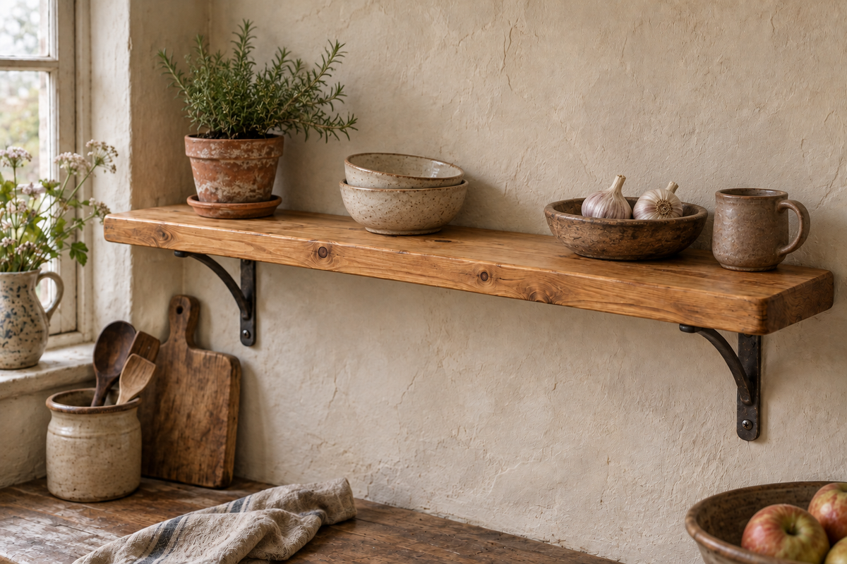 Rustic shelf with Cast Iron Brackets