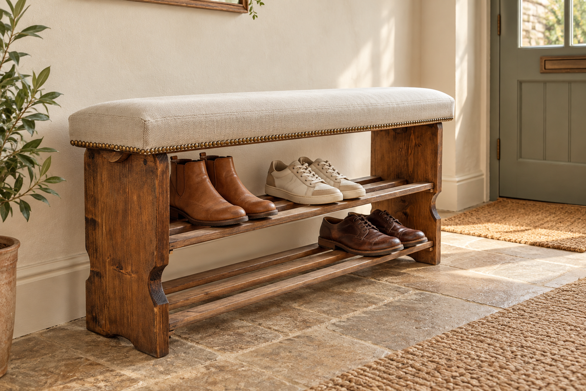 Shoe Rack Bench with Handmade Cushion